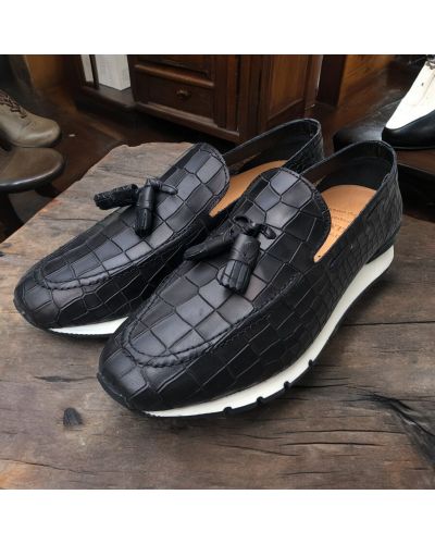 Sneakers mocassin à pompons Center 51 13504 cuir façon croco noir