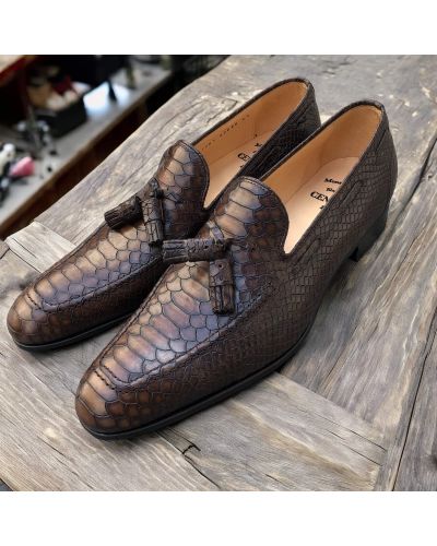 Mocassin à pompons Center 51 7561 cuir façon python marron