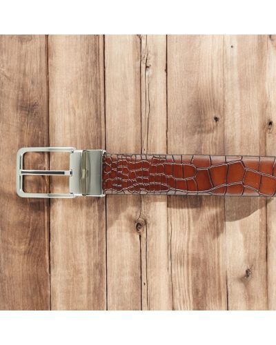 Leather Belt dark brown croco-effect embossed leather