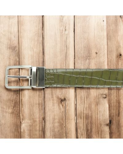 Leather Belt green croco-effect embossed leather