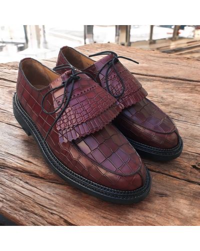 Derbie triple semelle John Mendson 14300 cuir façon croco bordeaux