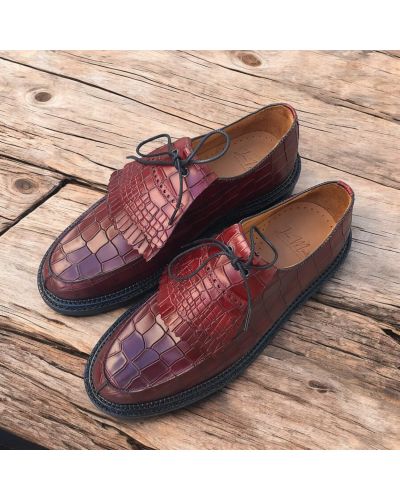 Derbie triple semelle Center 51 14300 cuir façon croco bordeaux