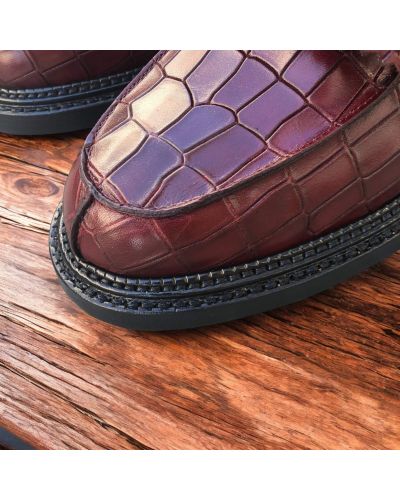 Derbie triple semelle Center 51 14300 cuir façon croco bordeaux