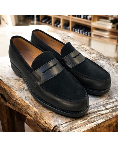 Mocassin John Mendson 14407 cuir noir et daim noir