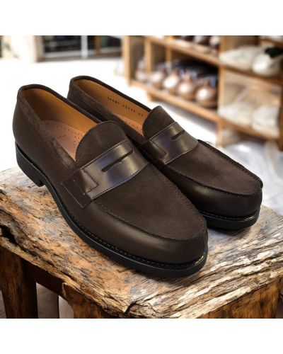 Mocassin John Mendson 14407 cuir marron et daim marron