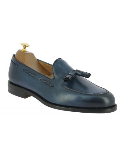 Mocassin à pompons Berwick 4340 cuir bleu marine