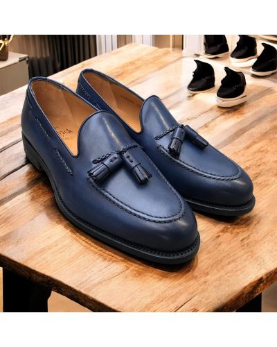 Moccasin with pompons Berwick 4340 navy blue leather