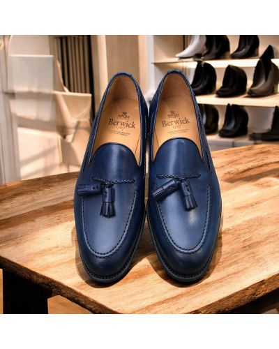 Mocassin à pompons Berwick 4340 cuir bleu marine