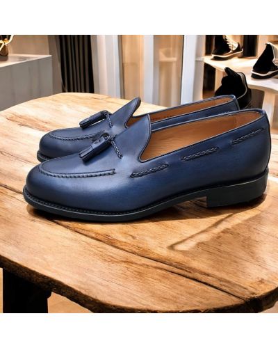 Moccasin with pompons Berwick 4340 navy blue leather