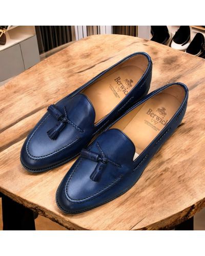 Mocassin à pompons Berwick 4340 cuir bleu marine