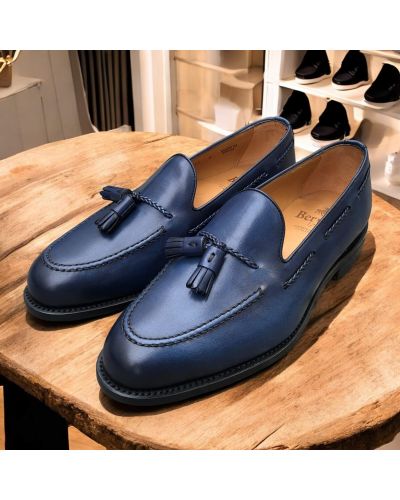 Mocassin à pompons Berwick 4340 cuir bleu marine