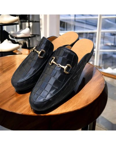 Mule loafer Center 51 black croco-effect embossed leather