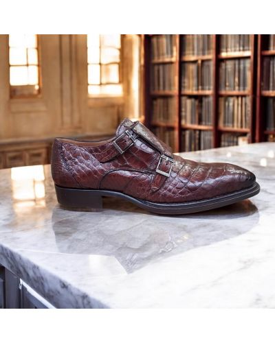 Chaussure à double boucles Mezlan 3998 véritable crocodile marron