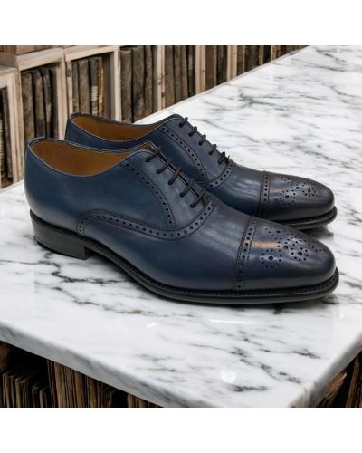 Perforated cap-toe Oxford Berwick 2784 navy blue leather