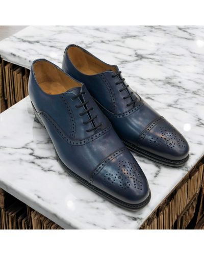 Perforated cap-toe Oxford Berwick 2784 navy blue leather