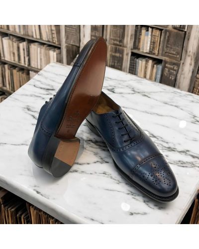 Perforated cap-toe Oxford Berwick 2784 navy blue leather