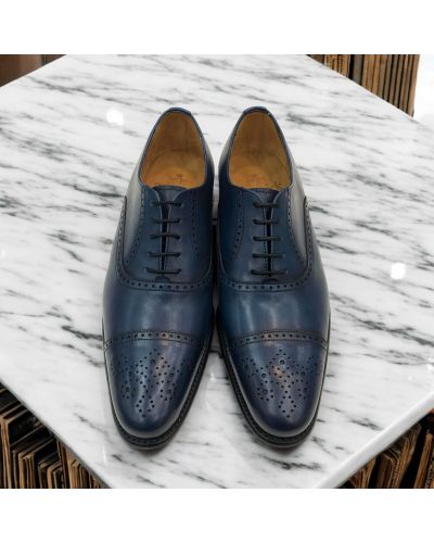 Perforated cap-toe Oxford Berwick 2784 navy blue leather