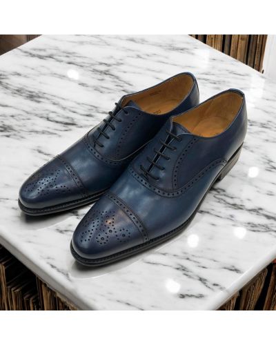 Perforated cap-toe Oxford Berwick 2784 navy blue leather