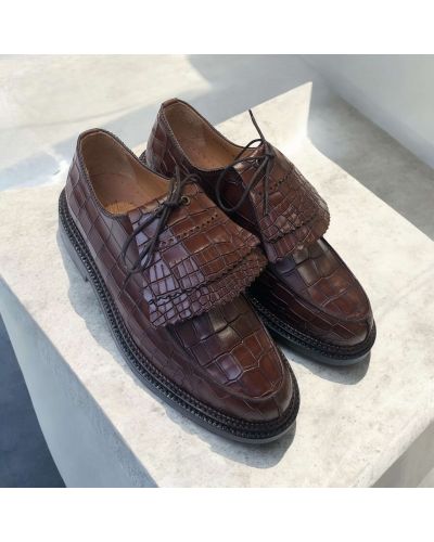 Derbie triple semelle John Mendson 14300 cuir façon croco marron