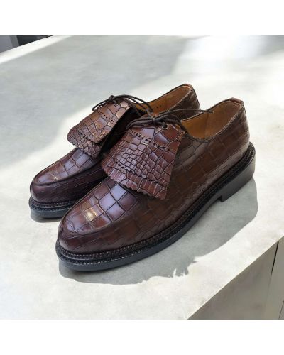 Derbie triple semelle John Mendson 14300 cuir façon croco marron