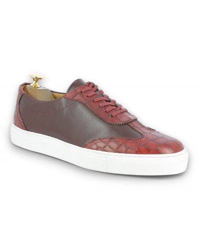 Oxford Sneakers Center 51 12647 burgundy croco-effect embossed leather