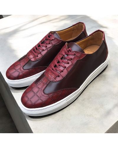 Oxford Sneakers Center 51 12647 burgundy croco-effect embossed leather