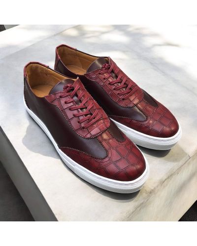 Oxford Sneakers Center 51 12647 burgundy croco-effect embossed leather