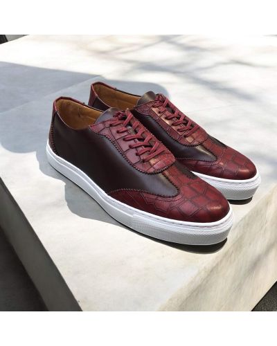 Oxford Sneakers Center 51 12647 burgundy croco-effect embossed leather