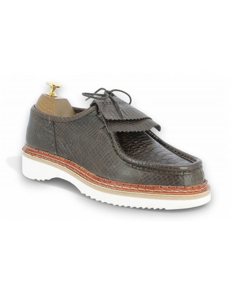 Derby Center 51 14712 cuir façon python marron avec frange