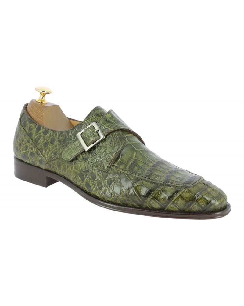 Chaussure à boucle Mezlan 50148 croco vert