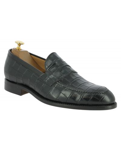 Moccasin penny loafer Berwick 5461 black croco-effect embossed leather