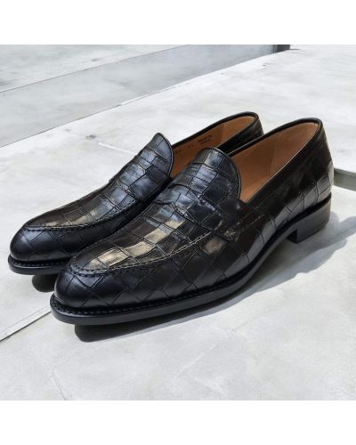 Mocassin penny loafer Berwick 5461 cuir façon croco noir