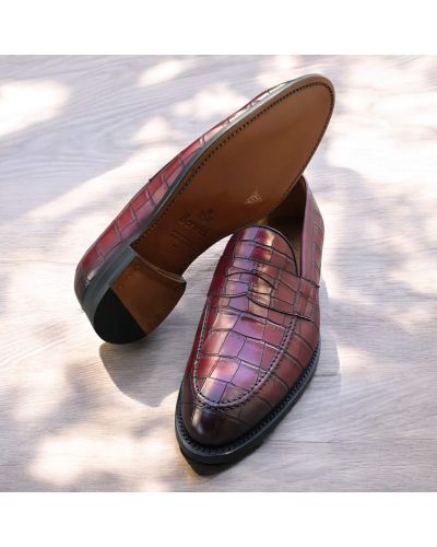 Mocassin penny loafer Berwick 5461 cuir façon croco bordeaux