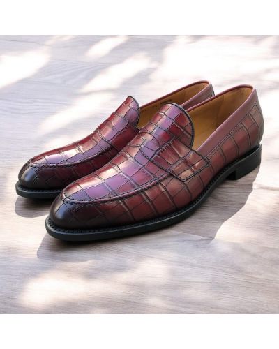 Mocassin penny loafer Berwick 5461 cuir façon croco bordeaux