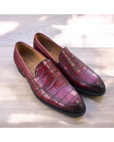 Mocassin penny loafer Berwick 5461 cuir façon croco bordeaux